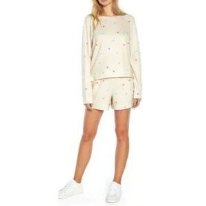 Wildfox $160 Lounge Set Womens Medium Hearts Sweatshirt & Short NWT